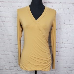 Cabi Tan Cross Front Long Sleeve Top Ruched M